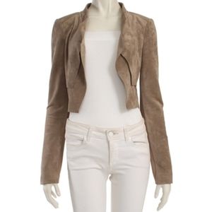 BCBG Khaki Faux Suede Drape Back Jacket